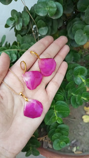 Resin Preserve Rose Petals Earrings and pendent