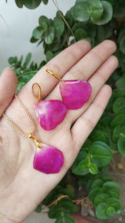 Resin Preserve Rose Petals Earrings and pendent